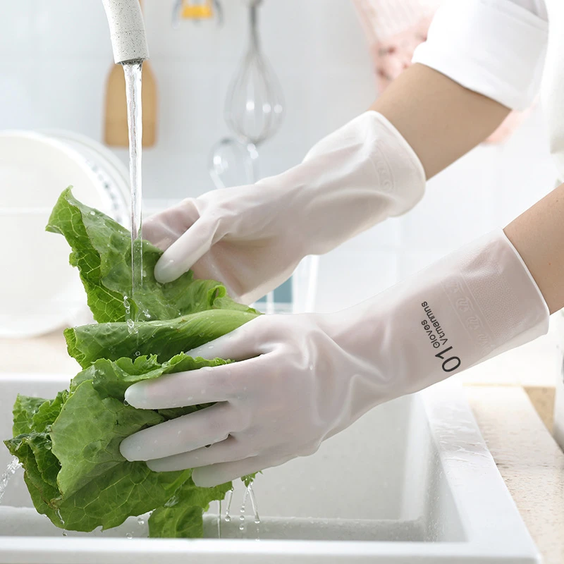家务多功能夏季女士防水pvc手套白色薄款加厚防油耐磨水洗防滑