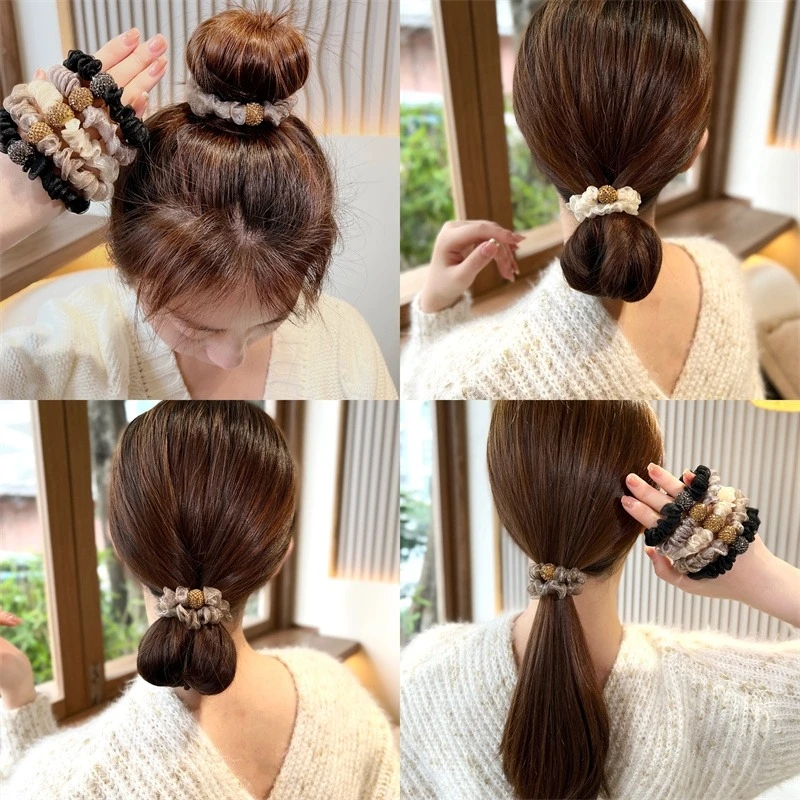 非金属布艺发饰 春季新款球球高弹褶皱网纱发圈头绳气质发绳百搭