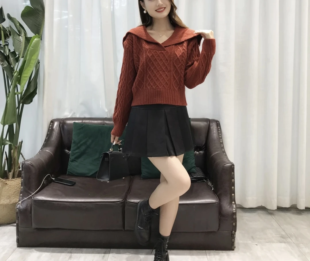 海军领套头毛衣女2023秋冬新款韩版洋气宽松外穿麻花小个子针织衫