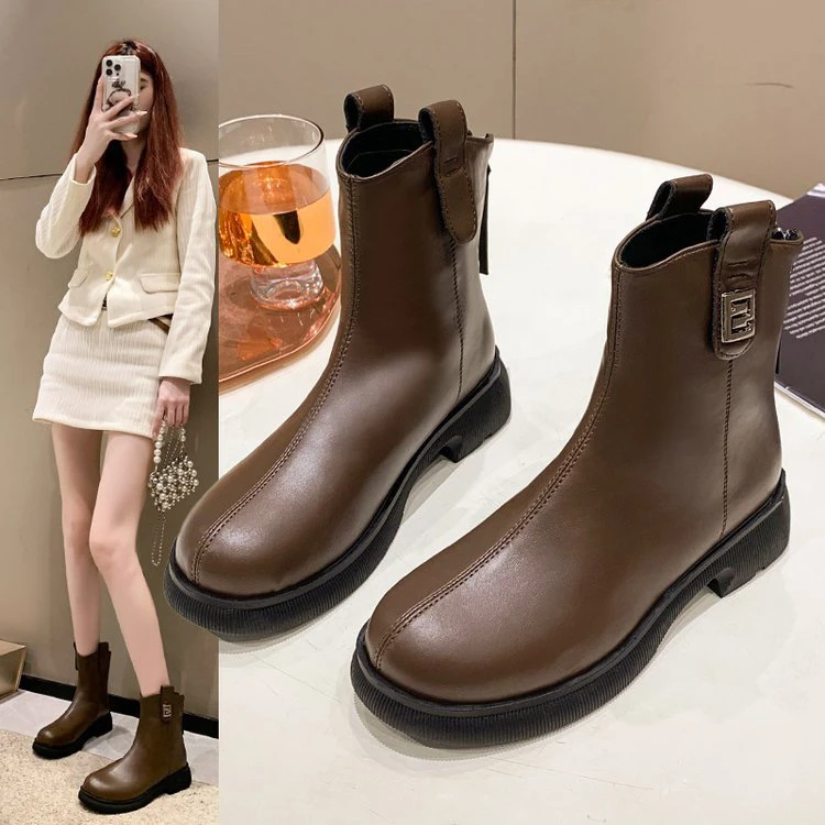 【宠粉专属】马丁靴女秋季新款后拉链黑色厚底防滑英伦风洋气法式
