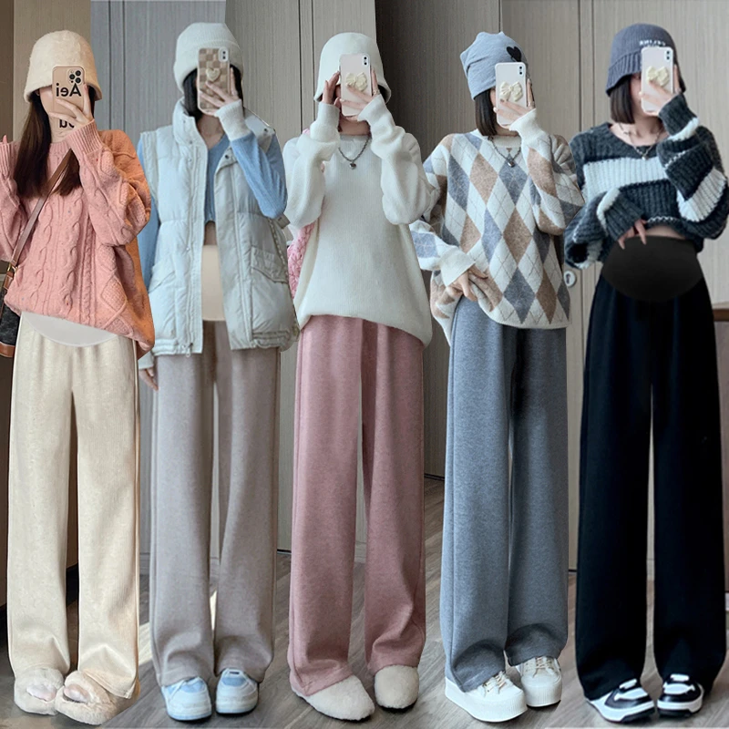 孕妇裤字母条新款阔腿裤秋冬季垂感显瘦直筒拖地裤潮妈托腹裤长裤