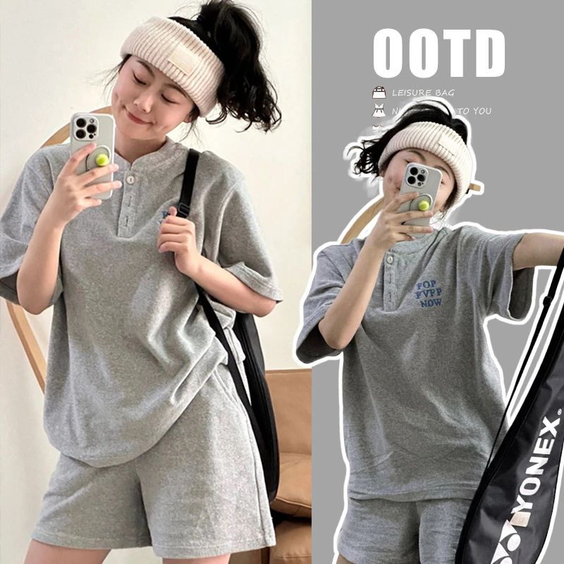 2024夏季休闲宽松显瘦时尚刺绣小立领中式运动灰色外穿孕妇套装女