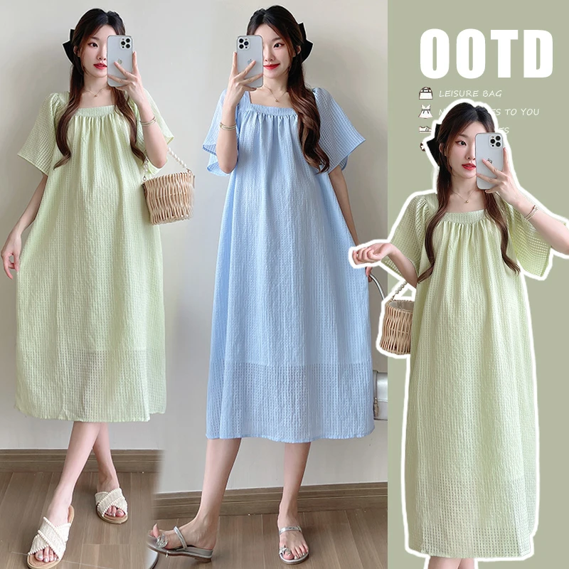 2024新款韩版甜美舒适高级感休闲文艺温柔风孕妇连衣裙中长款