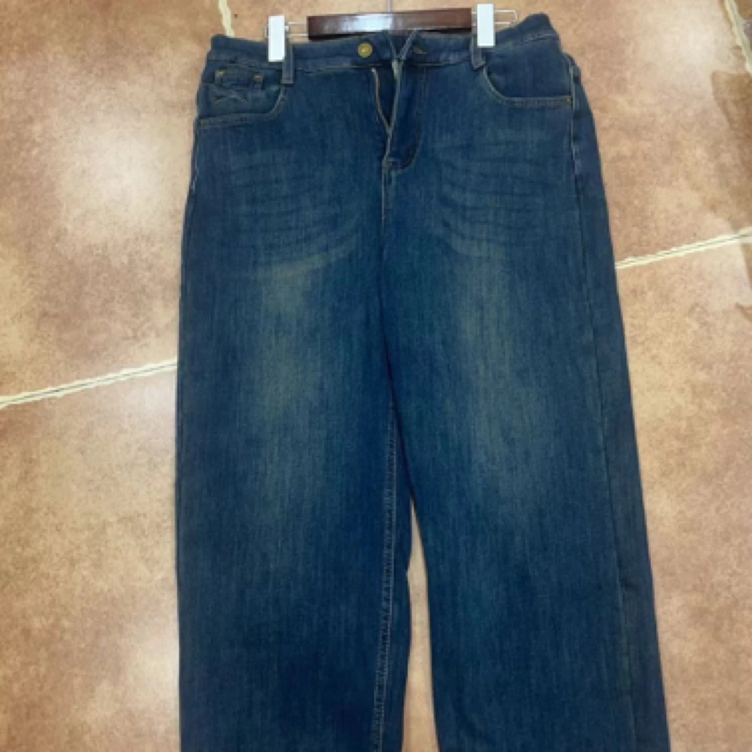 新款女士直筒加绒加厚牛仔裤显瘦时尚修身休闲