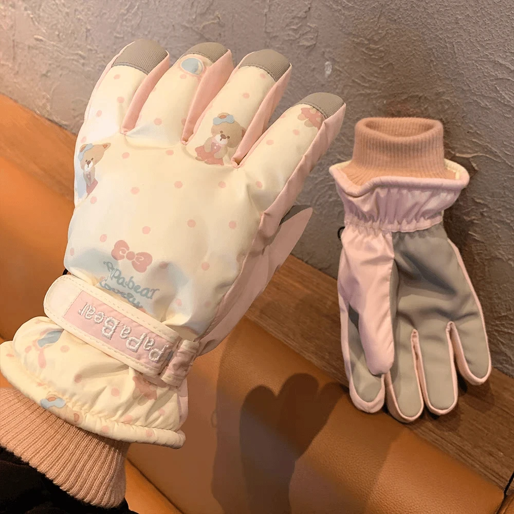 【加绒加厚】加绒卡通小熊滑雪手套冬季户外手套学生骑行防风防寒