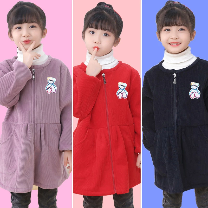 桃桃优裁儿童灯芯绒罩衣宝宝吃饭围兜加绒幼儿园画画围裙秋冬护衣