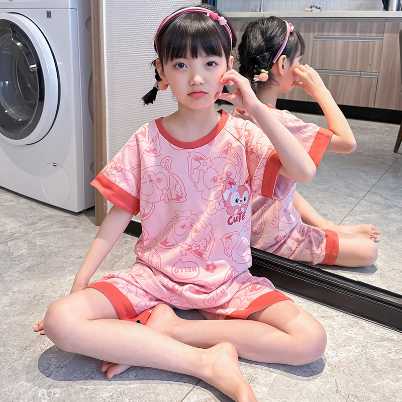 玲娜贝儿女童睡衣夏季短袖女孩中大童女宝宝儿童睡衣家居服套装薄