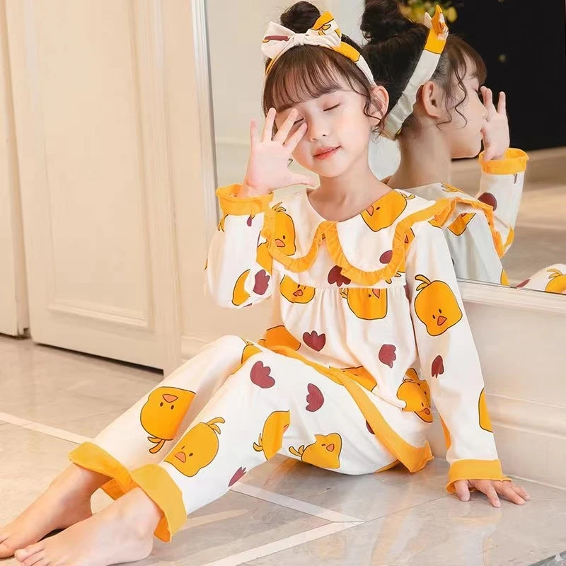 2023新款女童睡衣长袖长裤亲子母女可爱套装夏季大小童家居服薄款