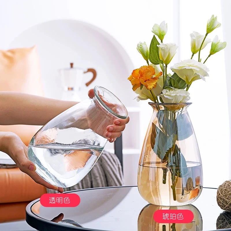 美式透明简约彩色花瓶ins客厅摆件插花水培干花百合鲜花饰品22