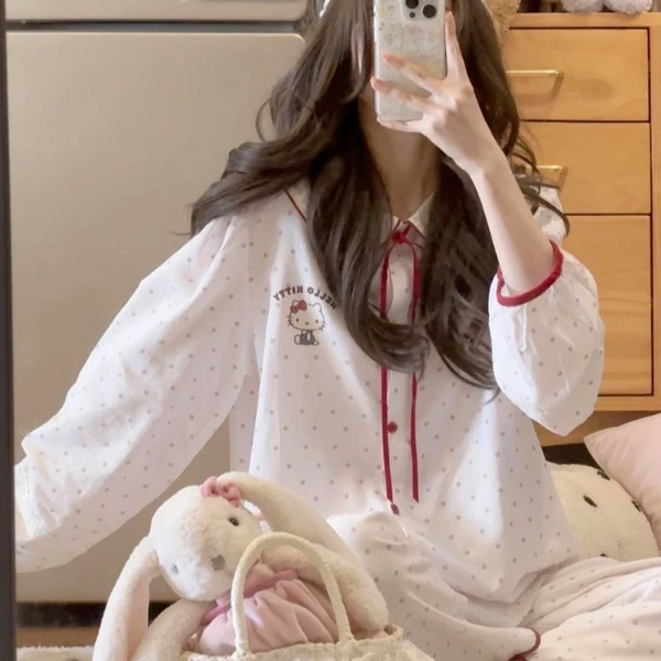 少女可爱凯蒂猫印花睡衣女春秋季学生亲肤女士长袖长裤家居服套装