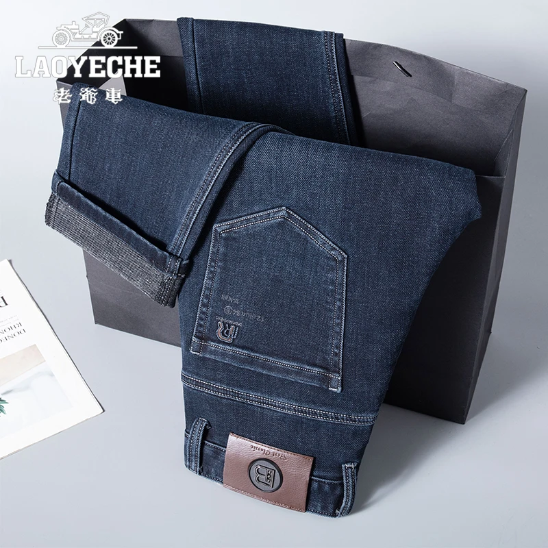 LAOYECHE/老爷车牛仔裤男士2024年秋季厚款直筒宽松高腰水洗长裤