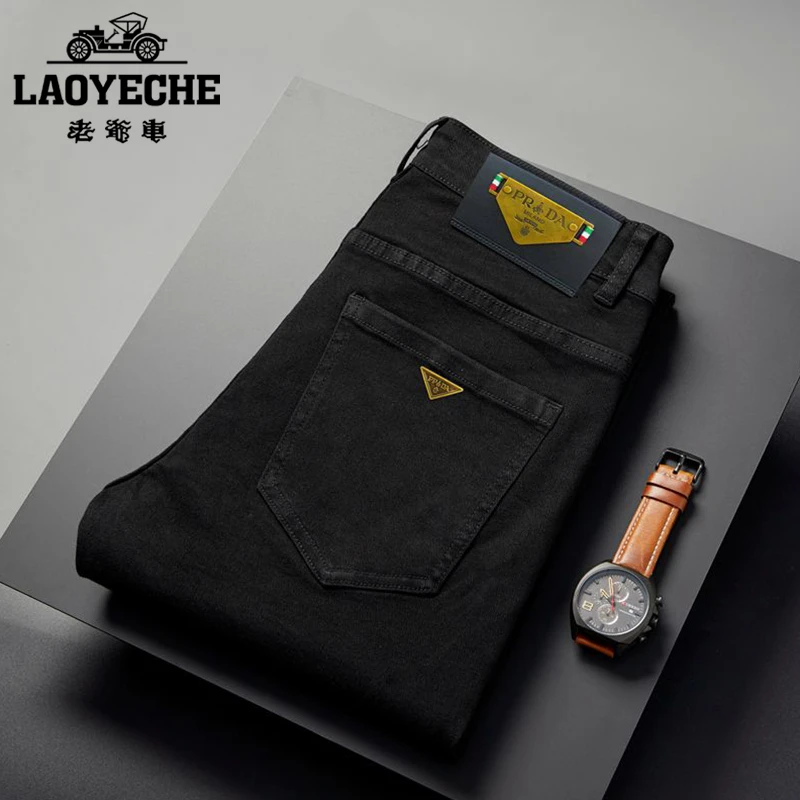 LAOYECHE/老爷车黑色牛仔裤男士秋冬新款欧版百搭潮流直筒休闲裤