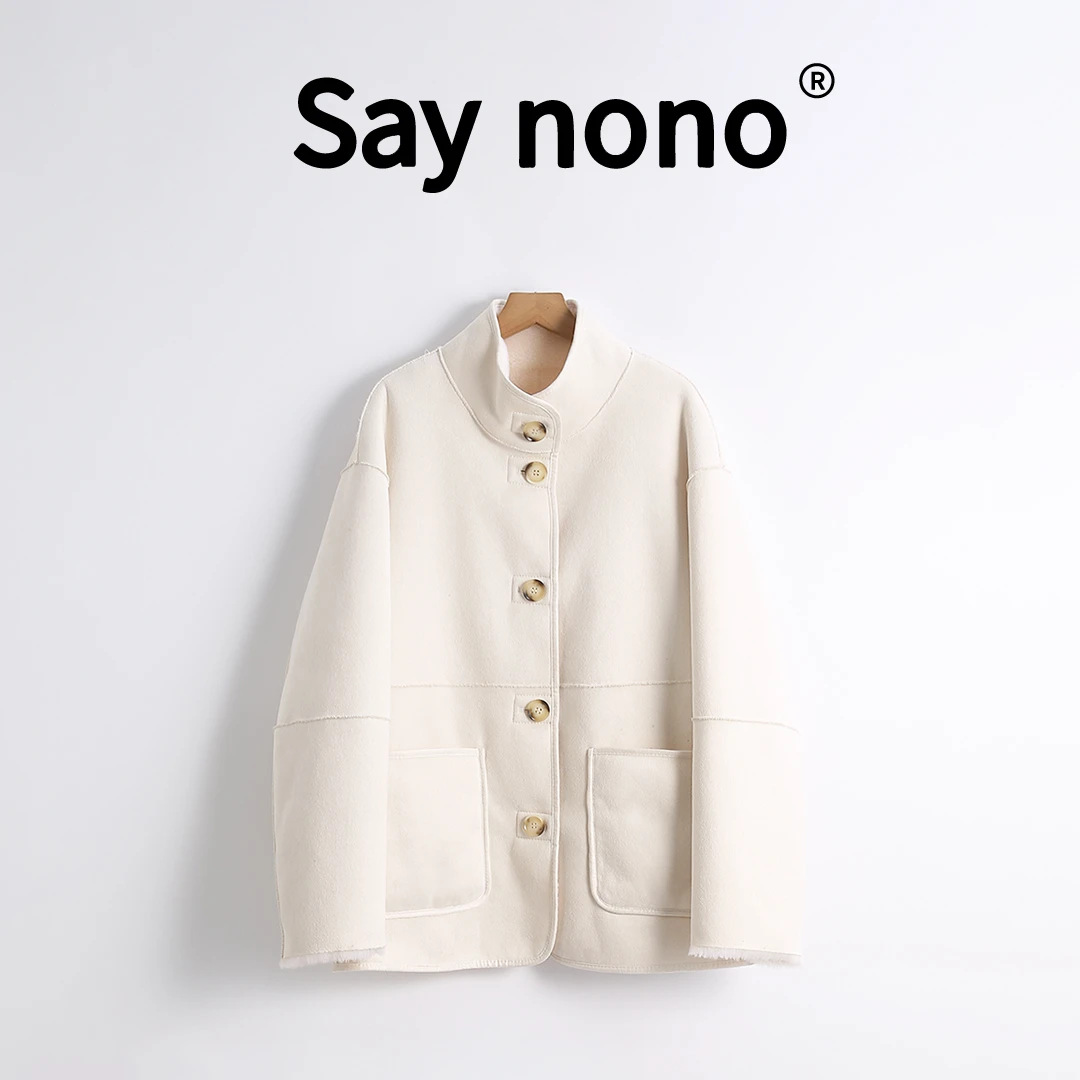 懒猫nono│Saynono 小奶熊＿两面穿高领羊剪绒中长款外套-MF109