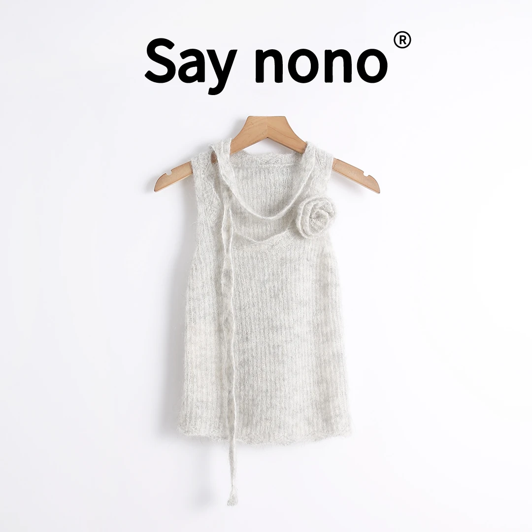 懒猫nono│Saynono 手工钩花立体花朵装饰背心含围巾 /YSDB2117