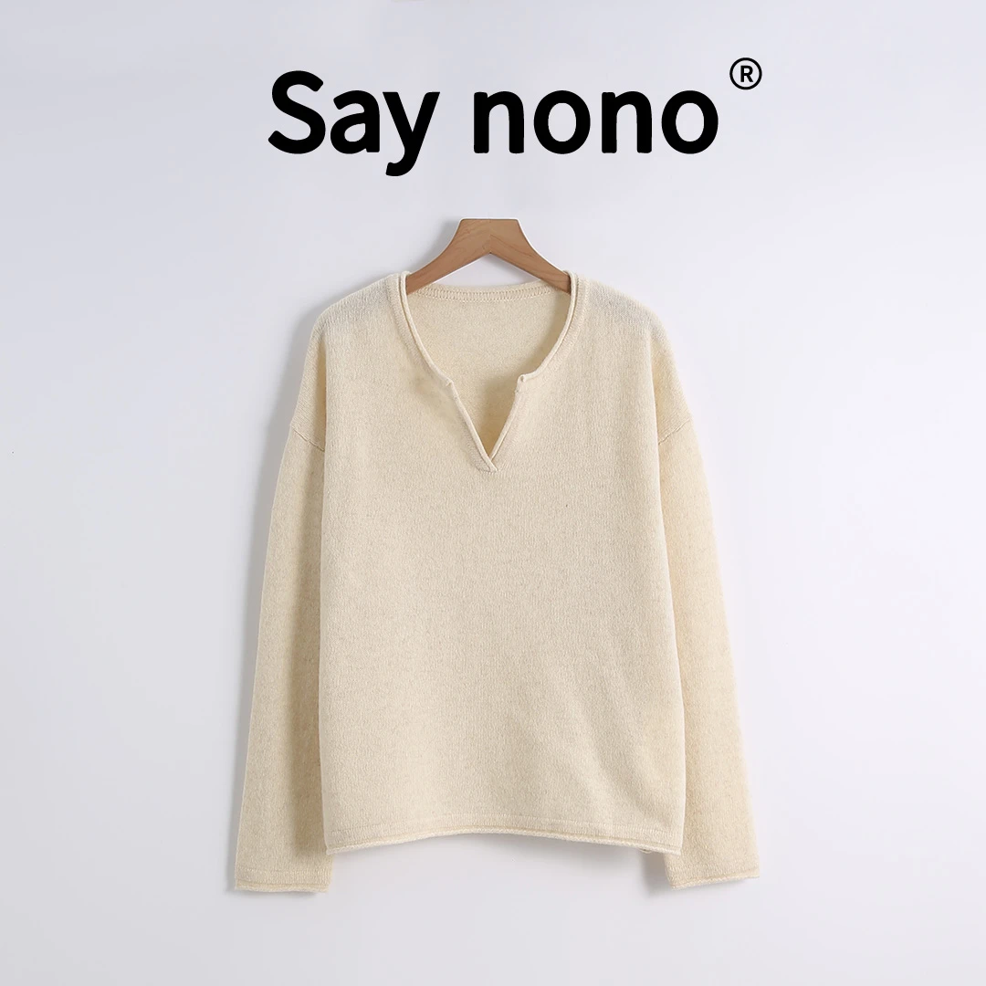 懒猫nono│Saynono 设计感小V领洋气显瘦气质长袖上衣 /SYN8803