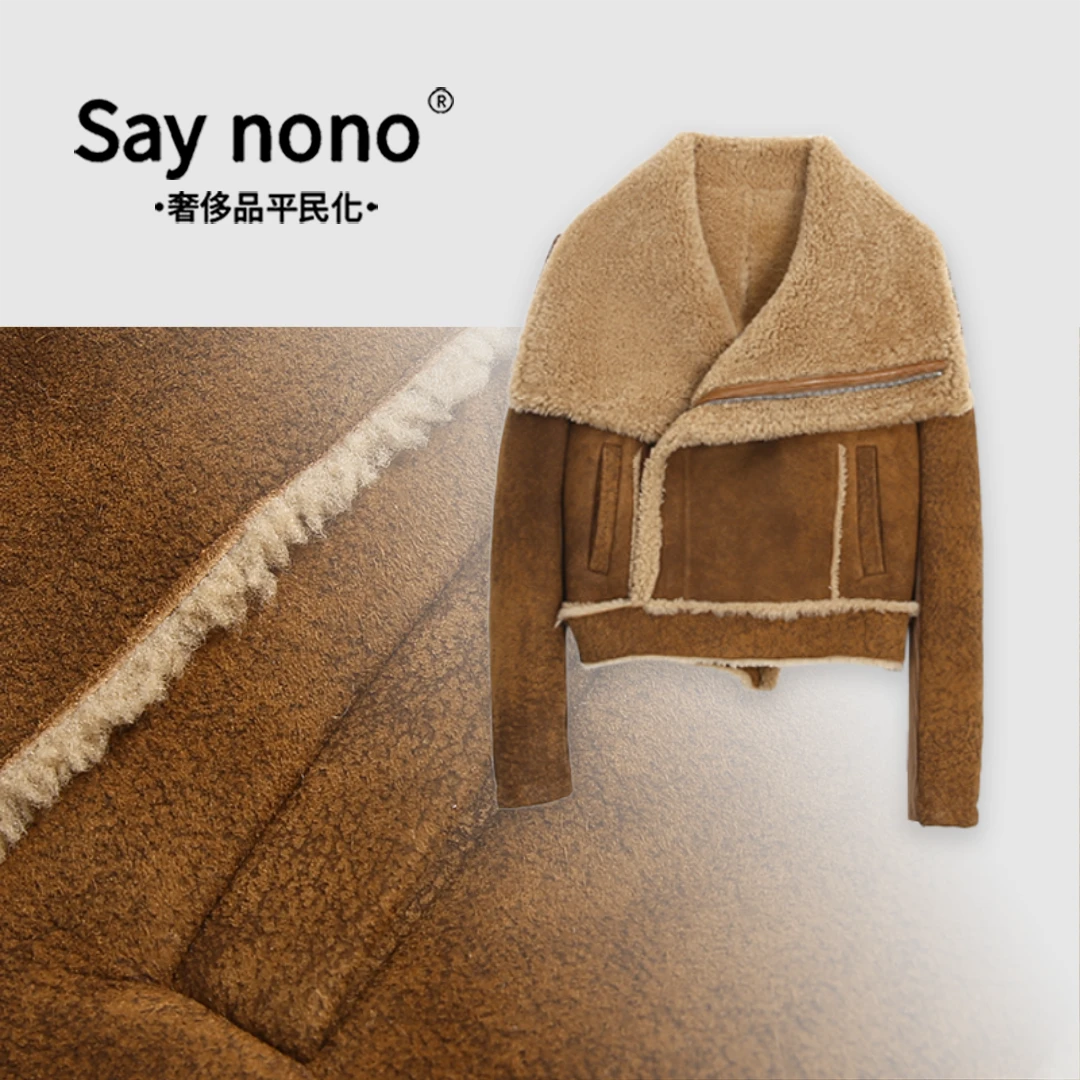 懒猫nono│Saynono 可机洗＿皮毛一体短款夹克皮草外套女 YZ/S3117