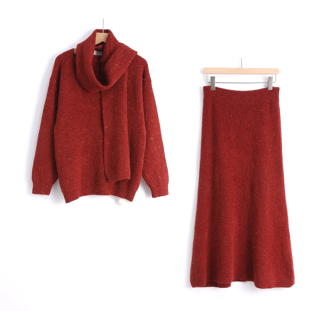 【HONEY AMOR】 新款镂空设计感毛衣针织套装送围巾 /DZMZ24096