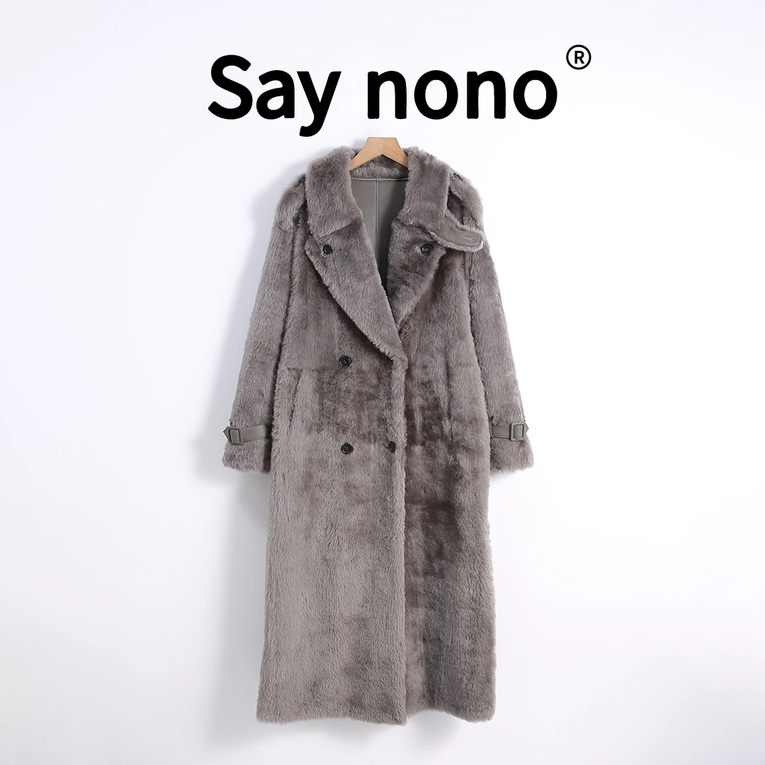 懒猫nono│Saynono 秋冬新款翻领长款皮毛一体大衣外套 /C229
