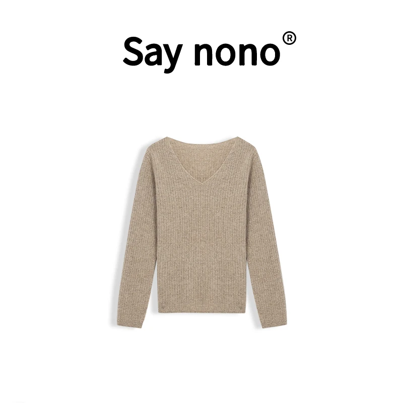 【懒猫nono】Saynono★舒适暖奈系羊绒v领条纹打底衫上衣女RQ/238120