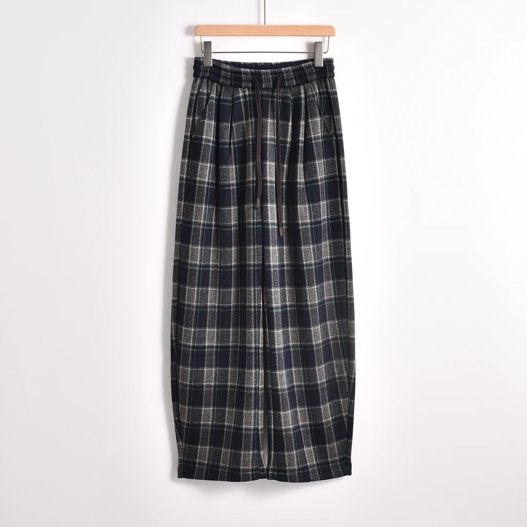 【HONEY AMOR】  美式复古格子休闲裤女直筒垂感阔腿长裤 /E86153