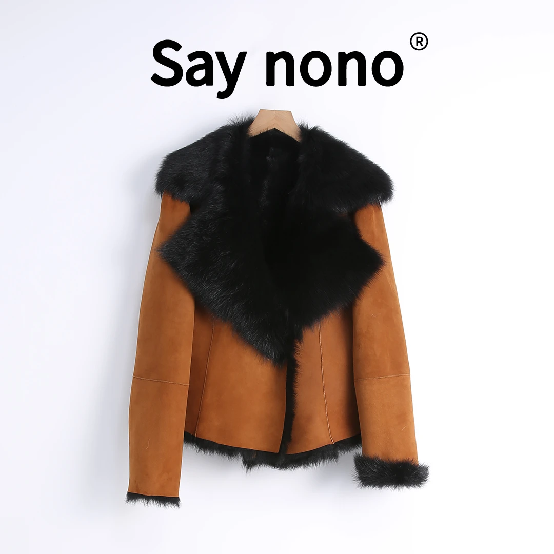 懒猫nono│Saynono 慵懒＿大翻领托卡驼色绒面板黑上衣外套 /GS2418