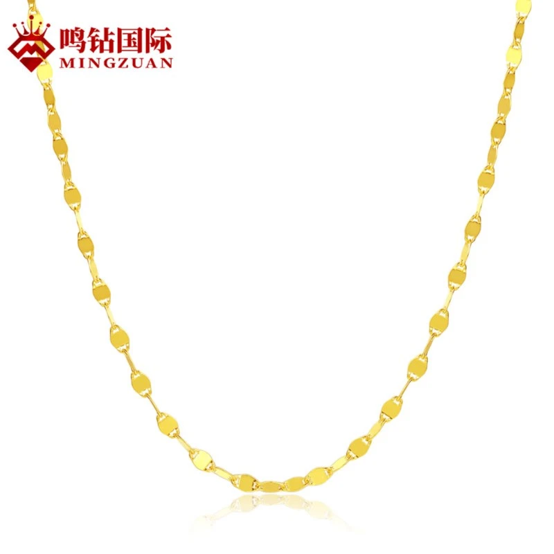 鸣钻国际【婷婷专享】足金椭圆瓦片片项链 （约45CM长）ZBHJX009