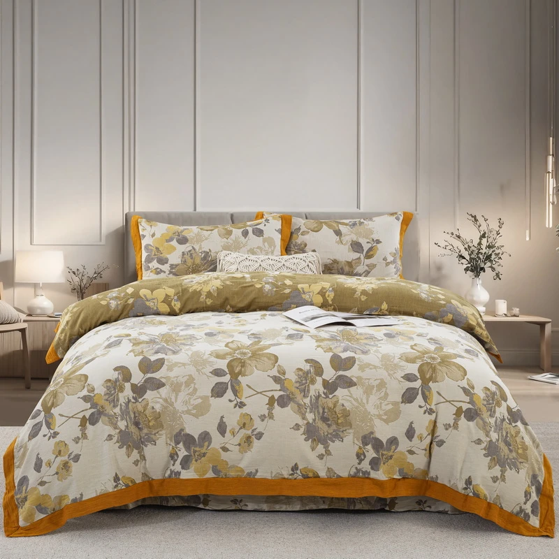 【花漾】-水墨江南-A类全棉双层纱色织提花四件套柔软亲肤纱布