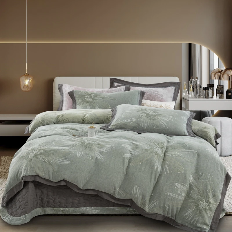 【花漾】-琉璃床盖款-A类全棉双层纱色织提花四件套柔软亲肤纱布