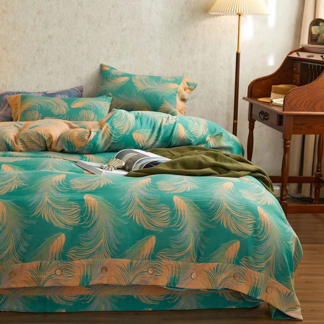 【花漾】特价四件套-A类全棉双层纱色织提花轻奢超柔透气家用四件套