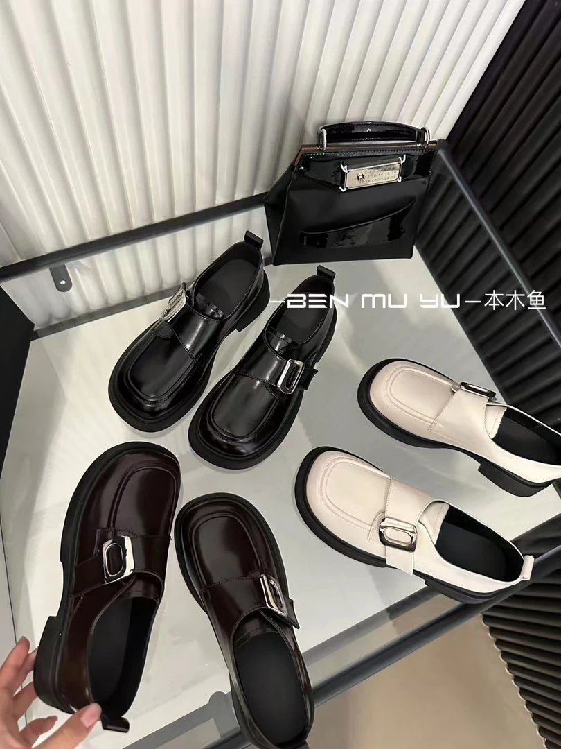 【本木鱼-4863】时尚百搭复古厚底圆头乐福鞋