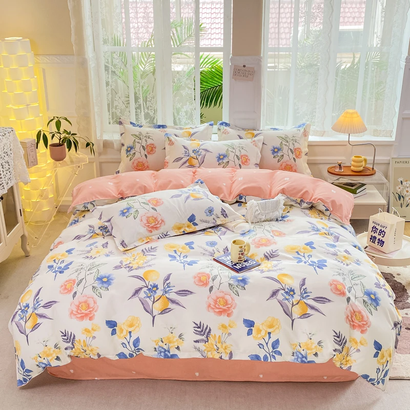 【厂家直销】2024新款高克重印花磨毛四件套小清新斜纹亲肤