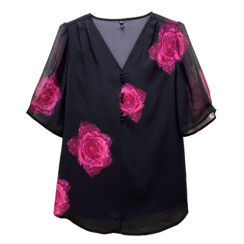 5463轻奢高级定位大码女装衬衫时尚印花透气轻薄气质减龄上衣T恤