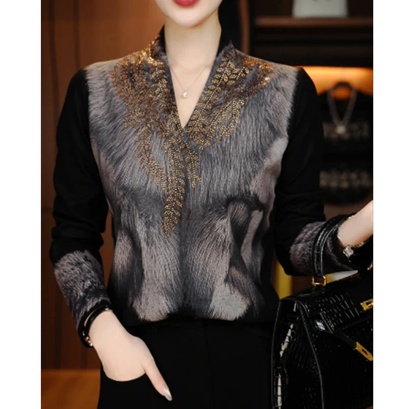 5499大码200斤上衣T恤冬季新款是双v领轻奢双面绒时尚百搭打底衫