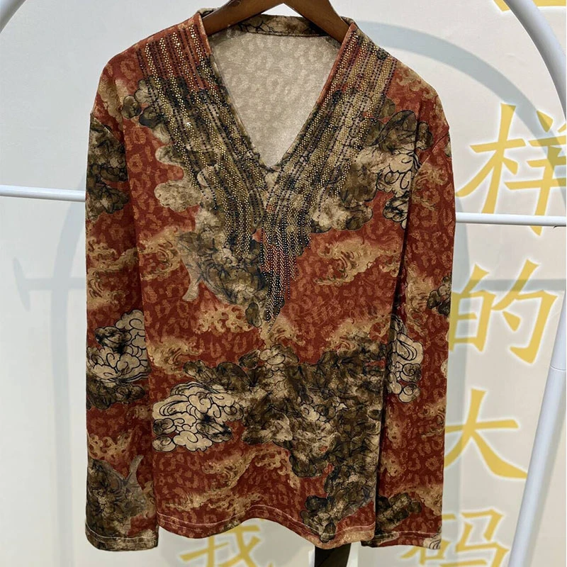 品彤5413大码女装德绒v领保暖打底衫长袖T恤春季新款时尚上衣小衫