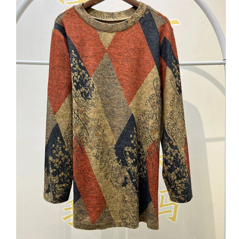 品彤5387时尚中长款上衣女宽松加肥加大码内搭圆领打底衫T恤衫