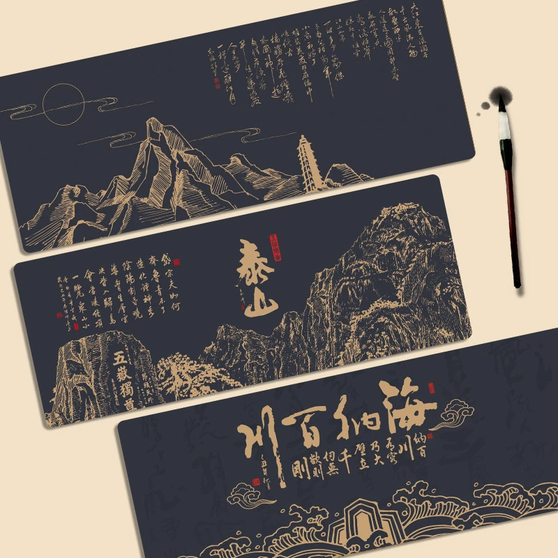国潮创意超大号鼠标垫鎏金中国风防滑办公电脑桌垫黑色古风键盘