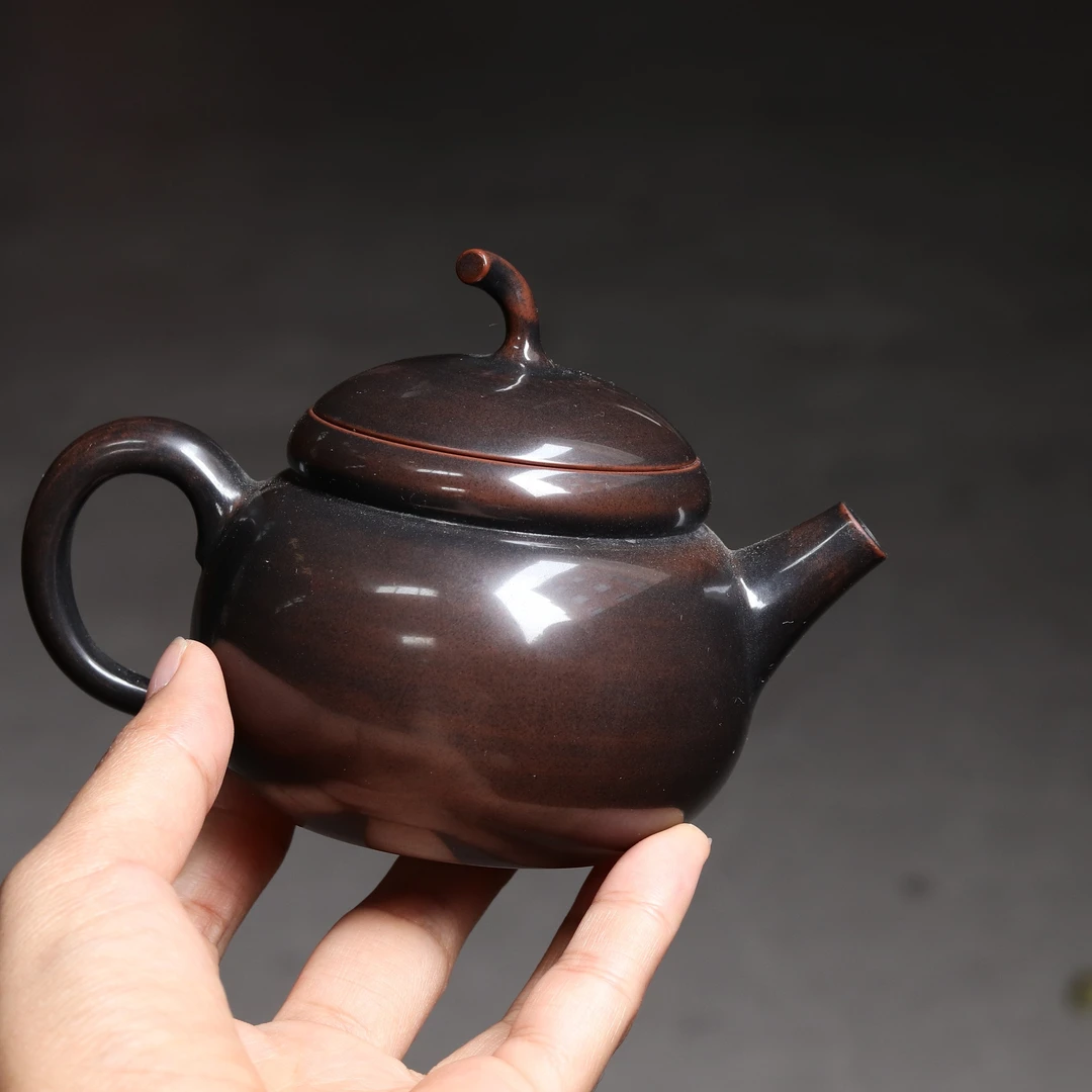 凤凰印云南建水紫陶纯手工无釉磨光瓜型全手工家用茶壶茶具