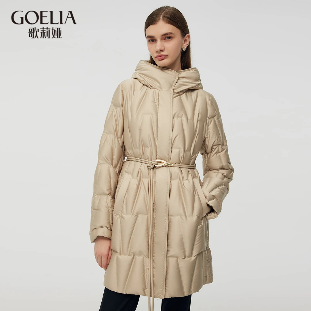 歌莉娅冬珠光压胶鹅绒服羽绒配金属头腰带1CNL8B350