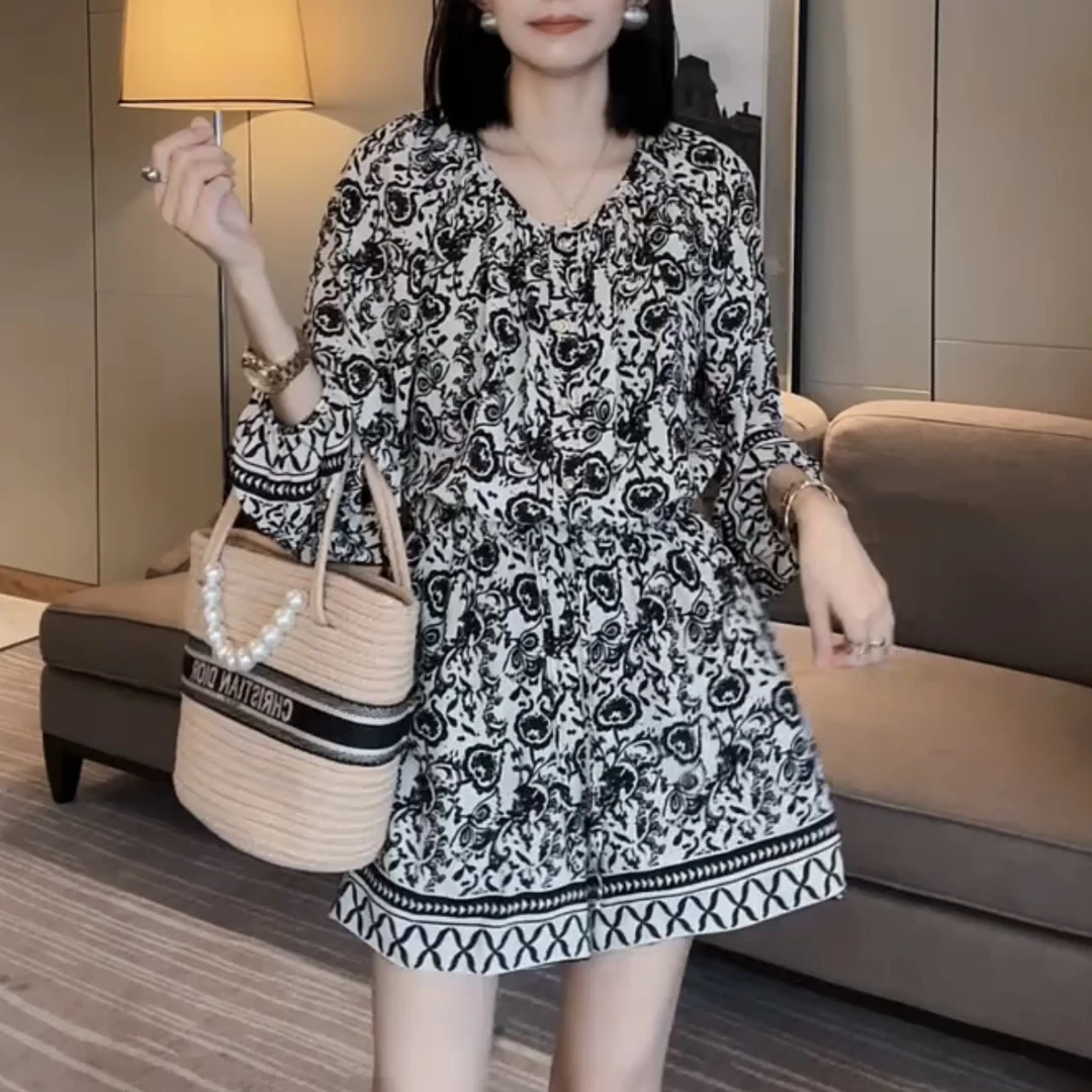 4307气质上衣加短裤两件显瘦时尚印花韩版休闲设计感洋气女装夏季