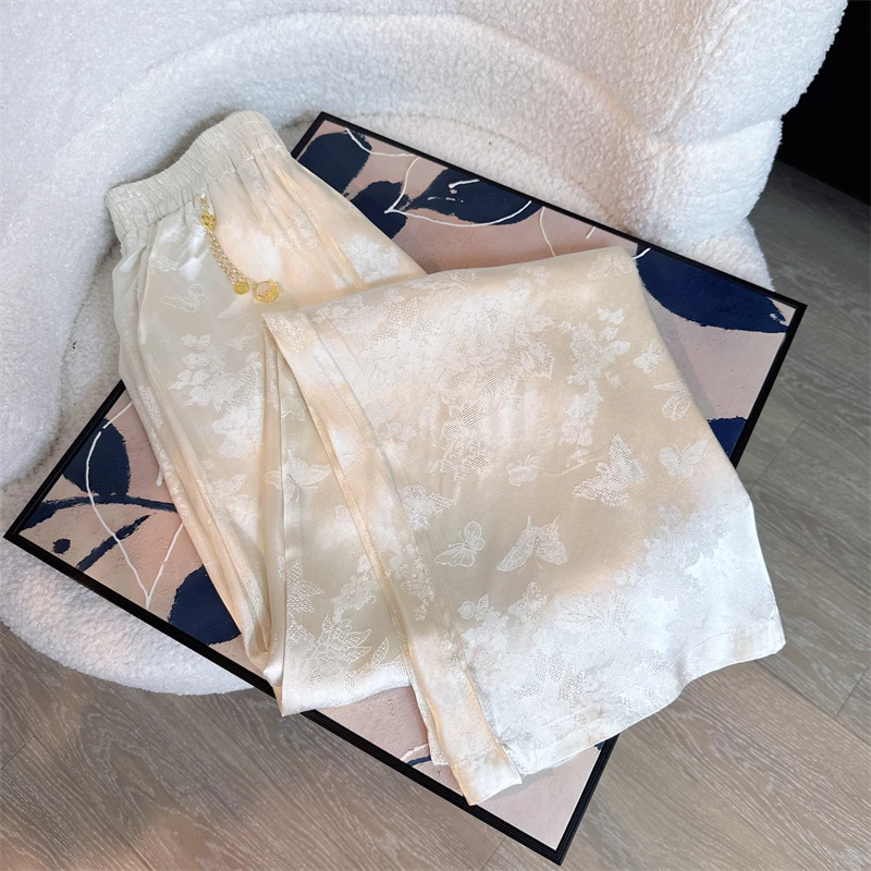 【灼华蝶恋花裤装100%人丝】新款夏款拖地裤直筒阔腿裤显瘦新中式