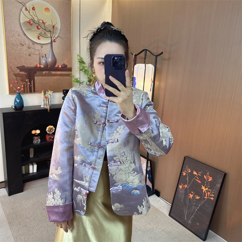 【年货大促江山图】154新款加棉提花刺绣立领气质百搭显瘦女士外套