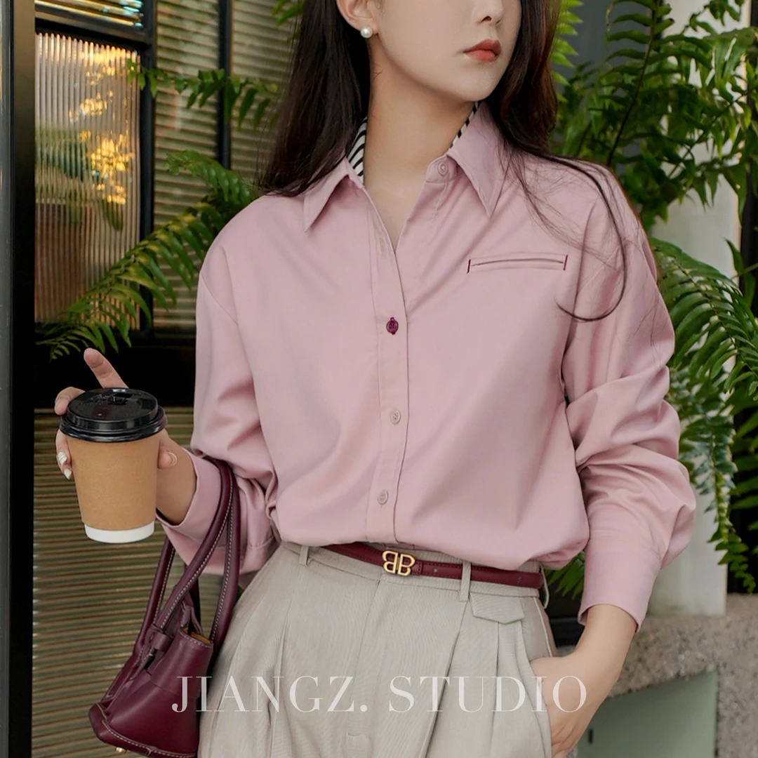 「JIANG.Z定制」衬衫通勤粉色高气质衬衣上衣女春秋23C0070