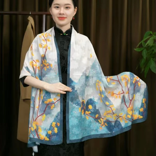 【远山遥】香云剪花70*180长巾优雅气质百搭中国风长巾披肩秋冬