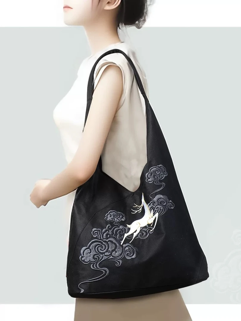 【鹿踏祥云包】香云玫瑰提花老料女士复古托特包38*24重工印花