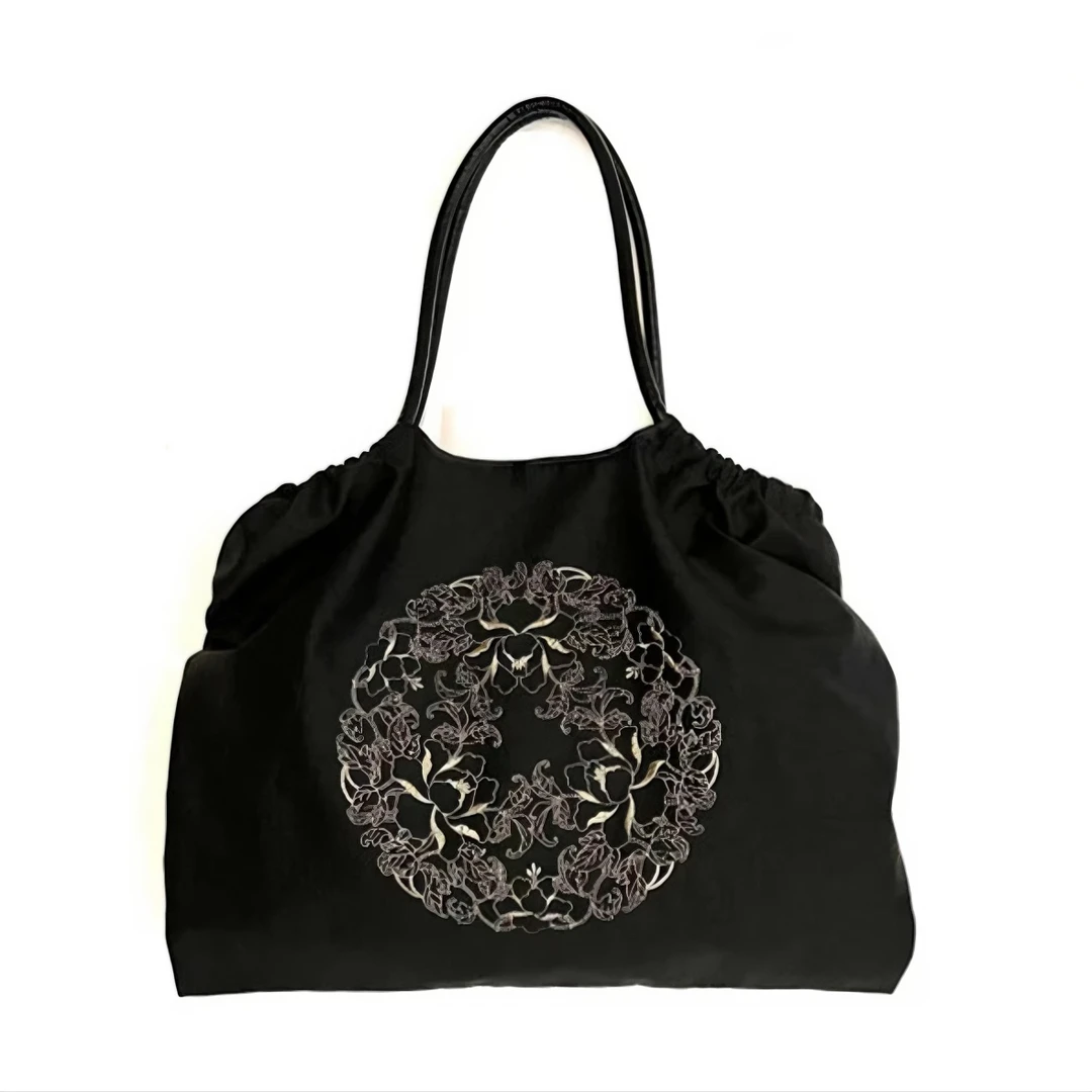 【花好月圆刺绣包】香云龟裂纹老料高级女复古托特包40*33重工印花