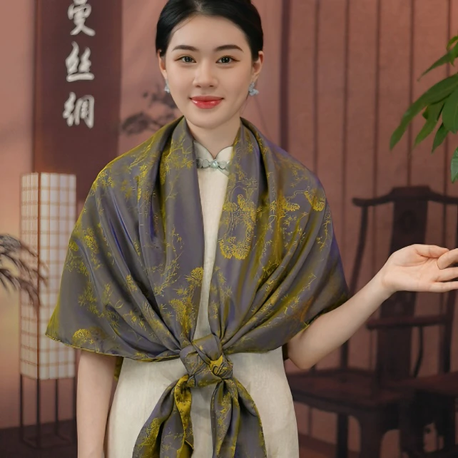 【锦云梦】140大方巾宋锦围巾披肩双面双色披肩送礼礼物时尚