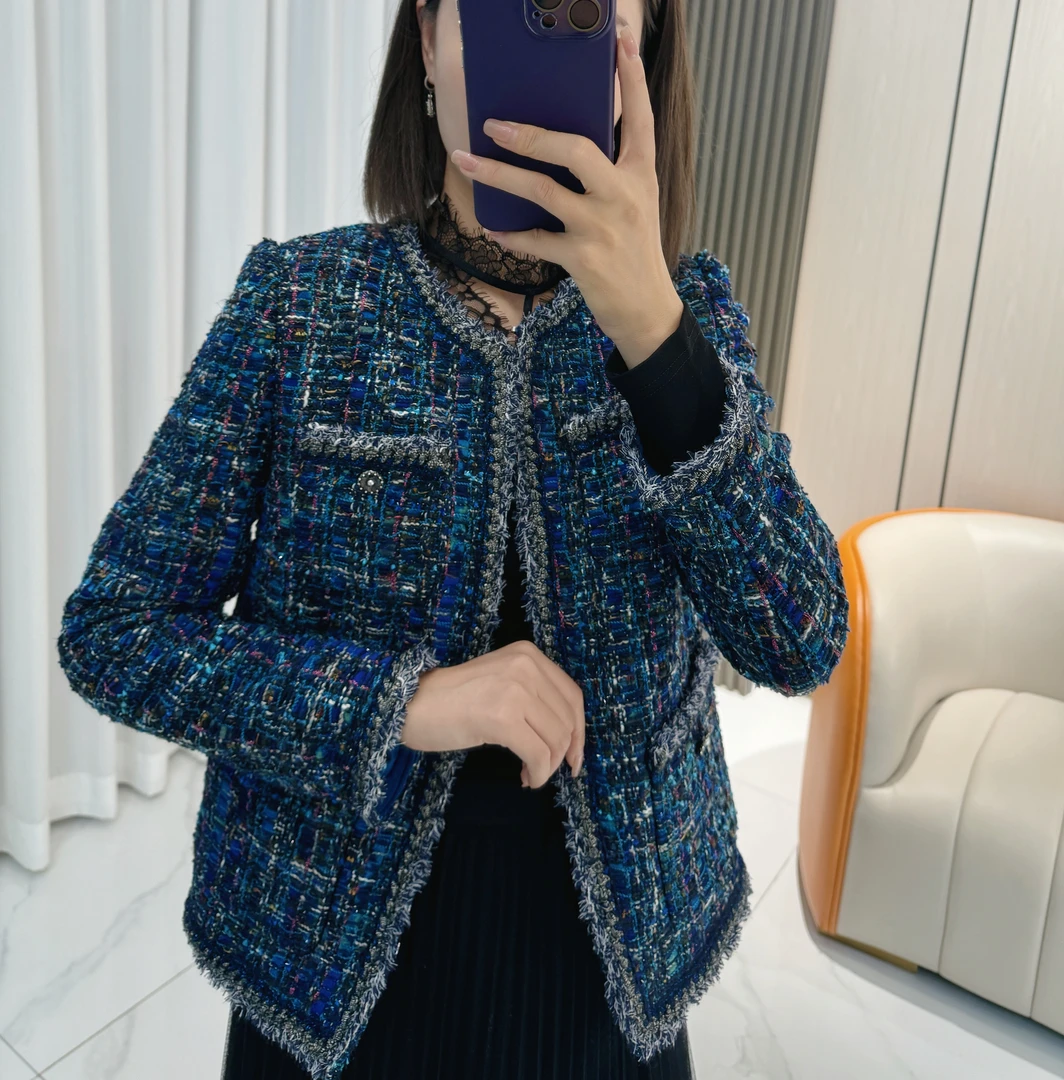 【妖蓝】MSSY美舒尚衣，蓝色小香风外套秋冬女装气质时尚编织60055