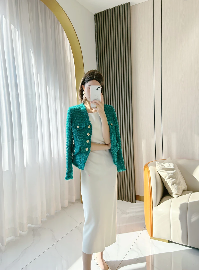 【小婷】MSSY美舒尚衣,【孔雀绿】上衣小香风气质网红时尚女装60054