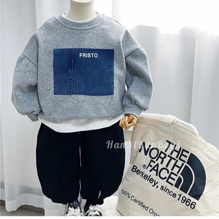 儿童加绒加厚秋冬卫衣男童上衣洋气版套头中大童宽松冬季保暖内搭