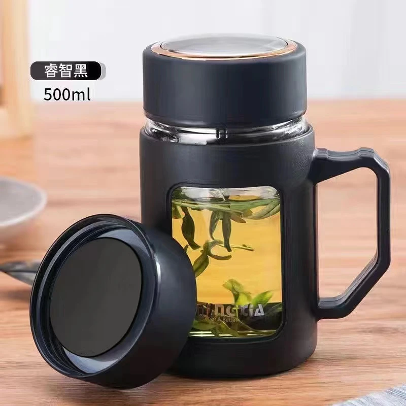 【专柜直发】新款办公泡茶杯子透明大容量茶水杯喝水杯便携茶杯玻璃